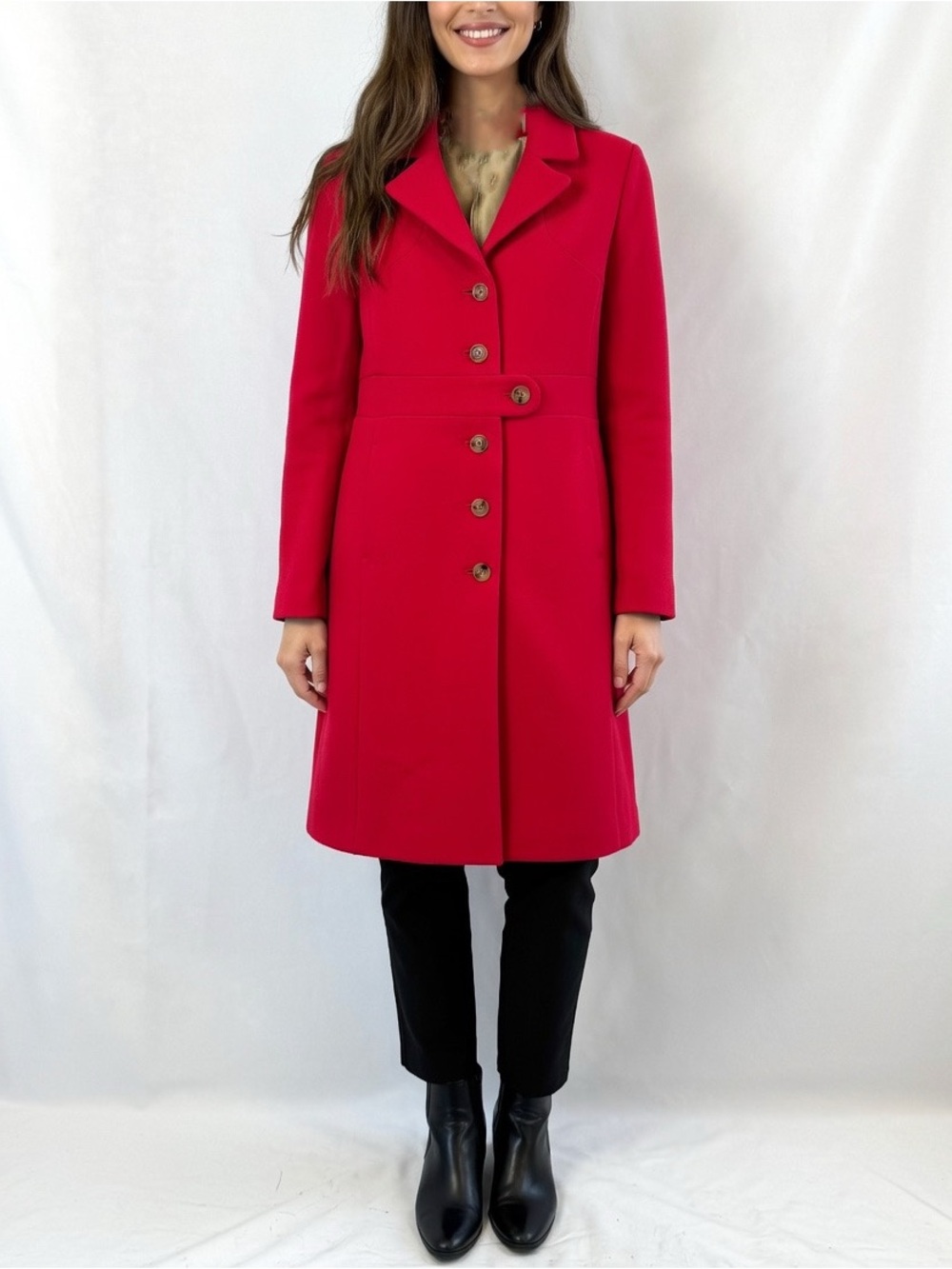 J. Crew Women’s Red Wool Lined Button Front Trench Coat / Size 10
